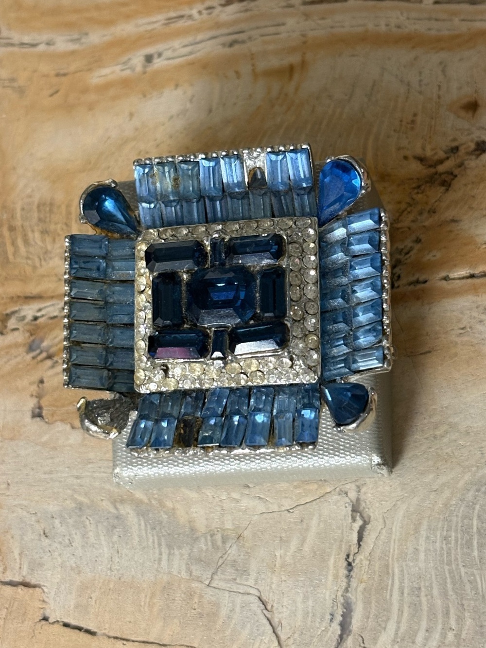 Vintage Dark and Light Blue Rhinestone Statement Brooch